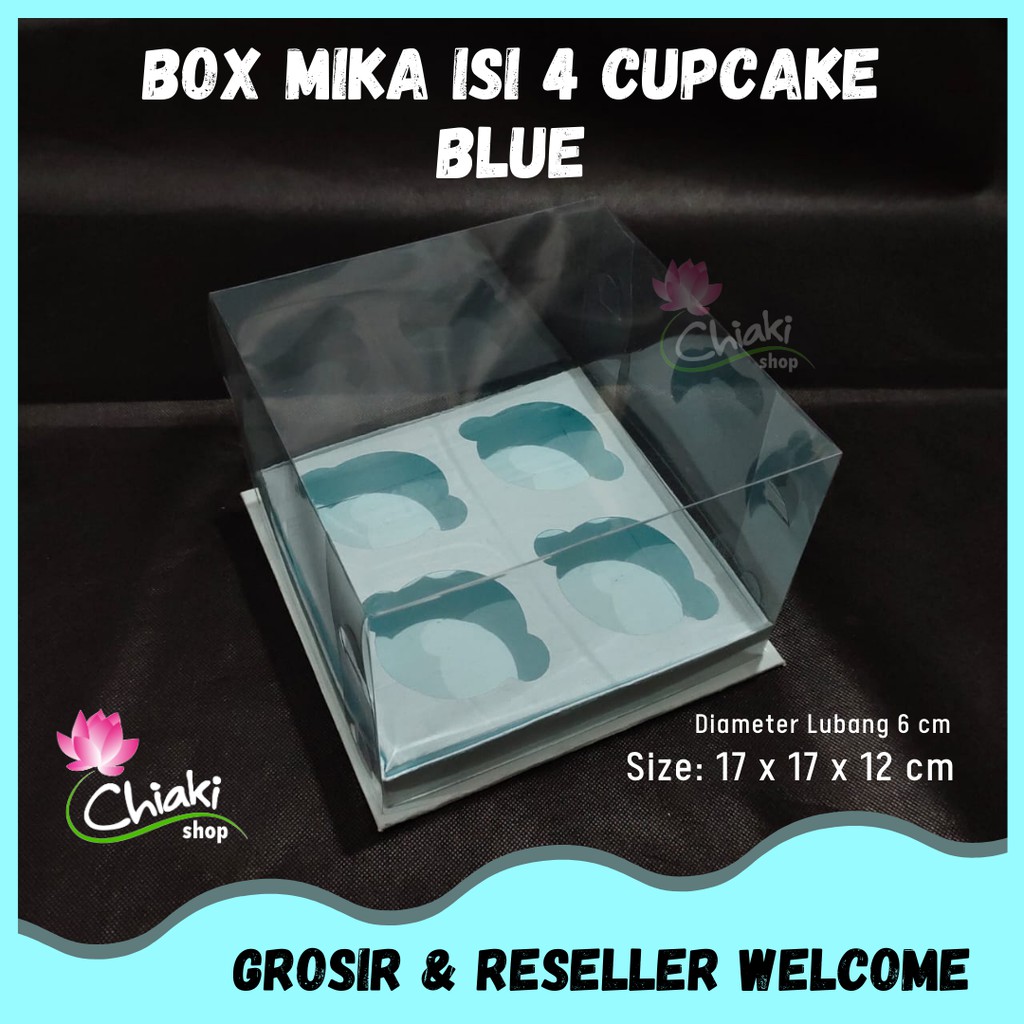 

Box Cupcake isi 4 BLUE 17x17x12 cm Kotak Mika Donat Dus Kue Kardus BIRU Muffin Cake Pudding Karton