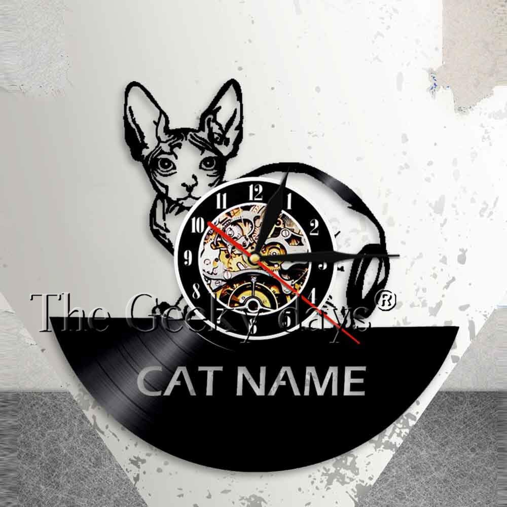 Free Ongkir Kitten Cat Wall Clock Custom Cat Name Vinyl Record Wall Clock Personalised Cat Wall Art
