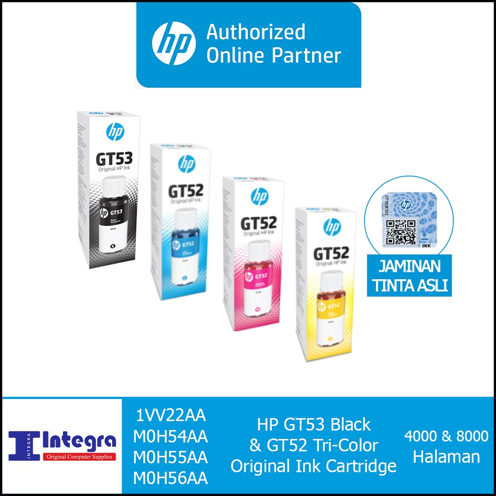 Tinta HP 1 Set GT 52 &amp; 53 ( Bk, C, M, Y ) Original Cartridge HP Ink tank 115 315 415 Smart Tank 210 500 515 520 580 615 670 720 750