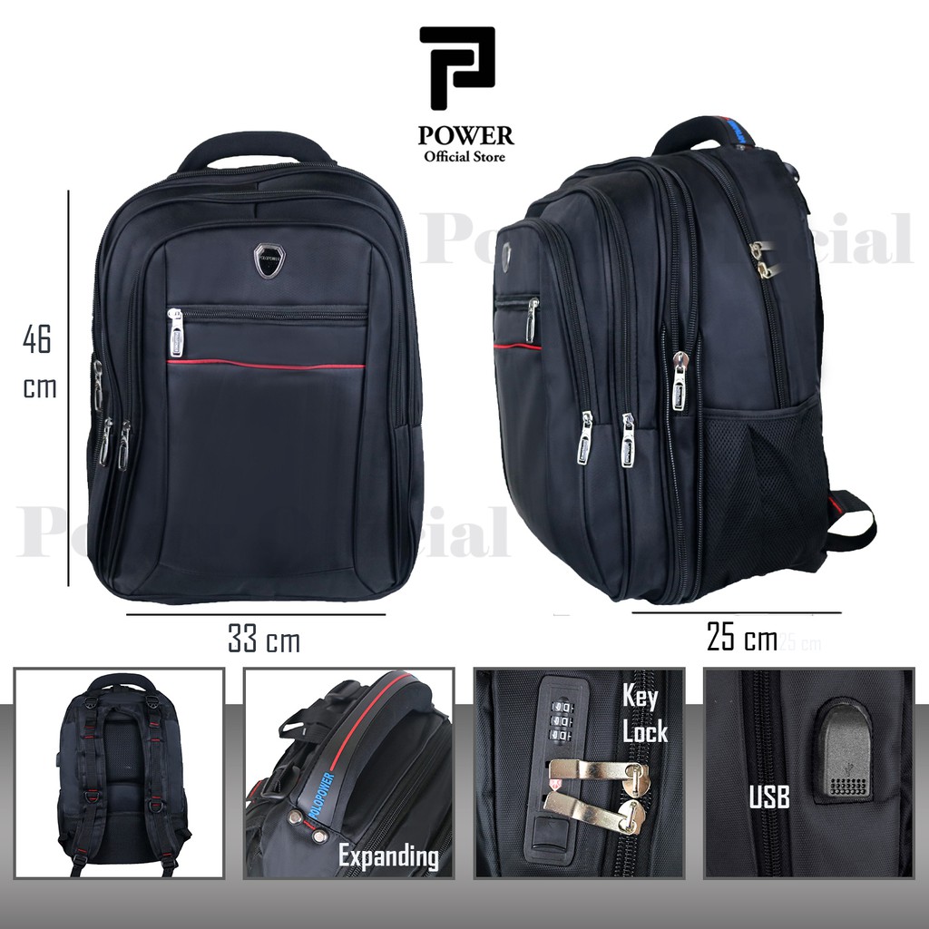 Polo Power Tas Ransel Pria Backpack Import Expanding USB Portable Polo Original Tas Punggung Trendy