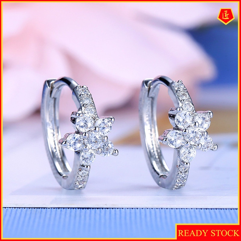 [Ready Stock]Full Diamond Flower Earrings Sweet and Simple