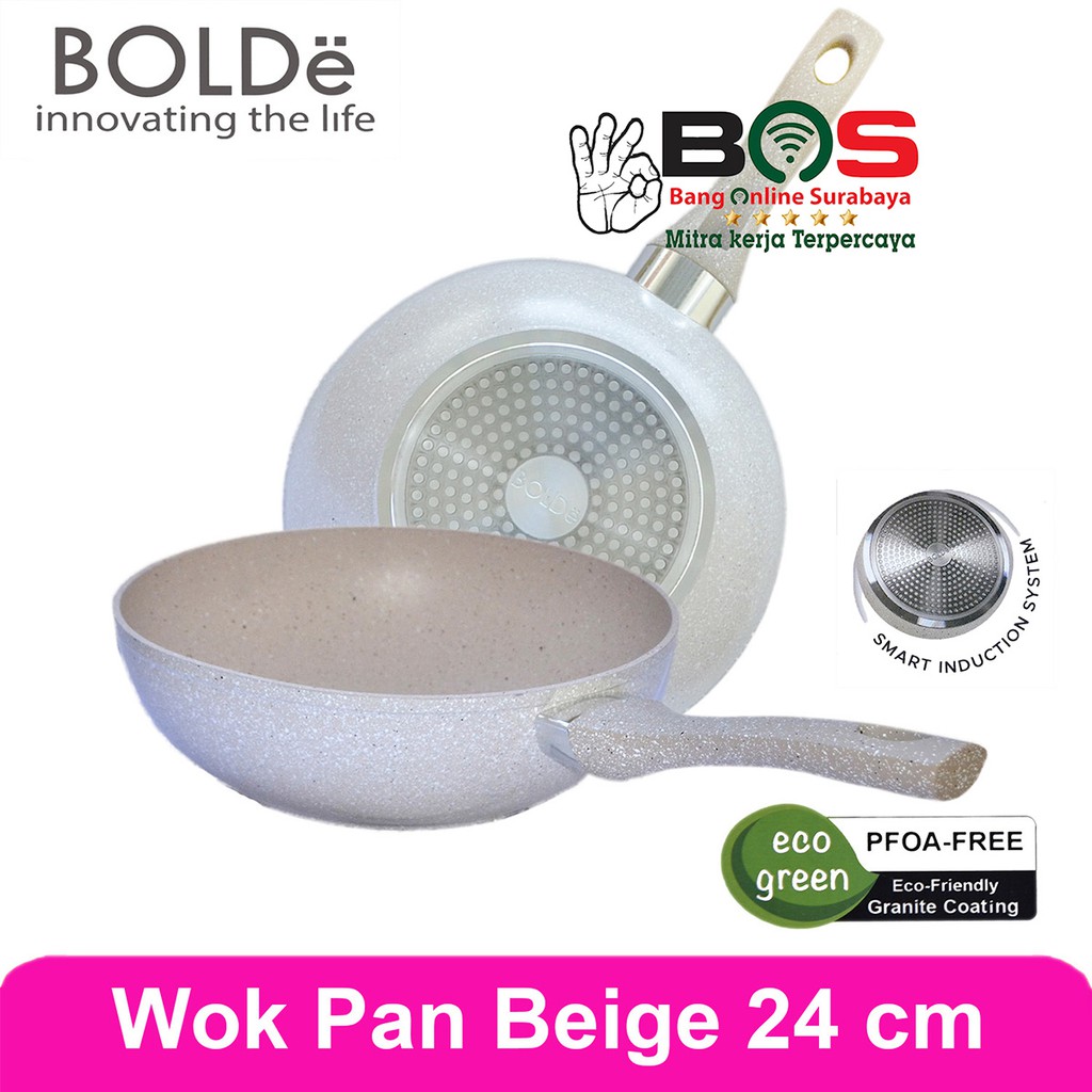 BOLDe Wok Pan Super Pan Wajan Wok Pan 24 CM Beige Granite Coating