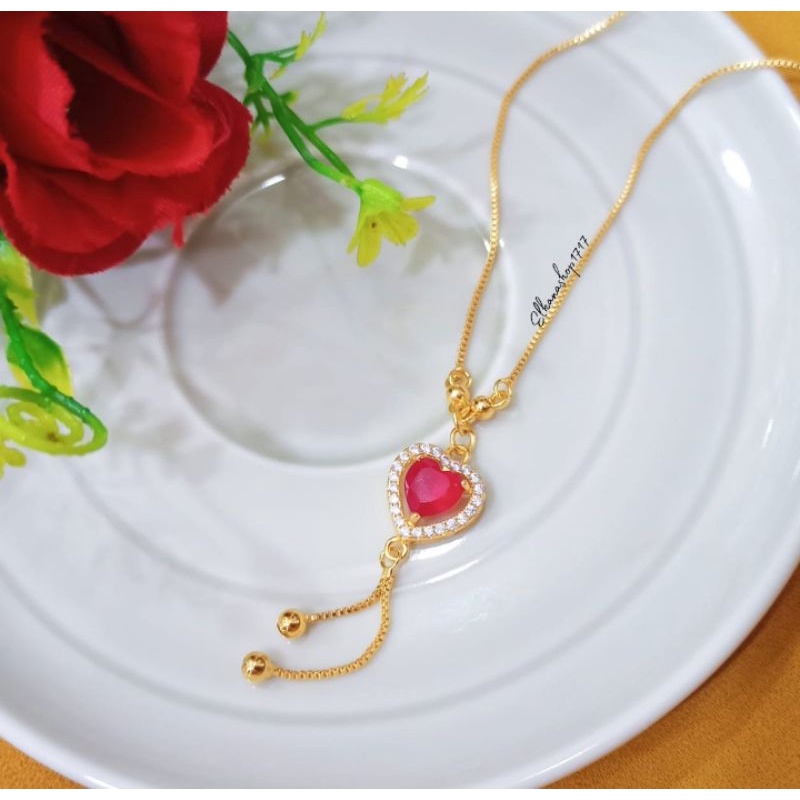 KALUNG LOVE PERMATA RED DELIMA LAPIS EMAS18K ANTI KARAT