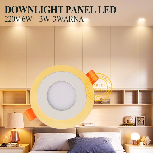 ASLI FULL 2 WARNA 6W+3W DOWNLIGHT TENGAH PUTIH+SAMPING BIRU PINK KUNING/BULAT HIAS DOWNLIGHT PANEL LED