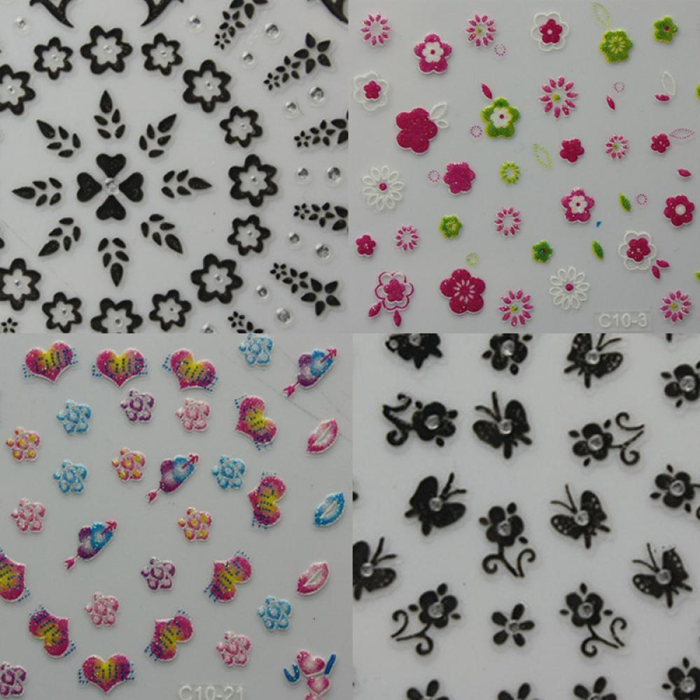 Preva 10Pcs Stiker Nail Art Warna Random Beauty Fashion. Transfer Desain 3D