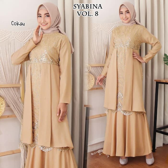 Agra1389 gamis pesta mewah SYABINA BRUKAT TILE BAJU LEBARAN UNDANGAN MURAH