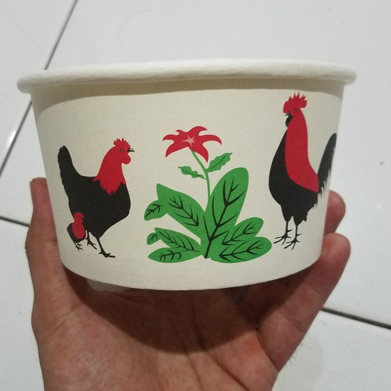 mangkok ayam jago  650ml +tutup | paper bowl 25pcs | paper bowl motif 3 ayam