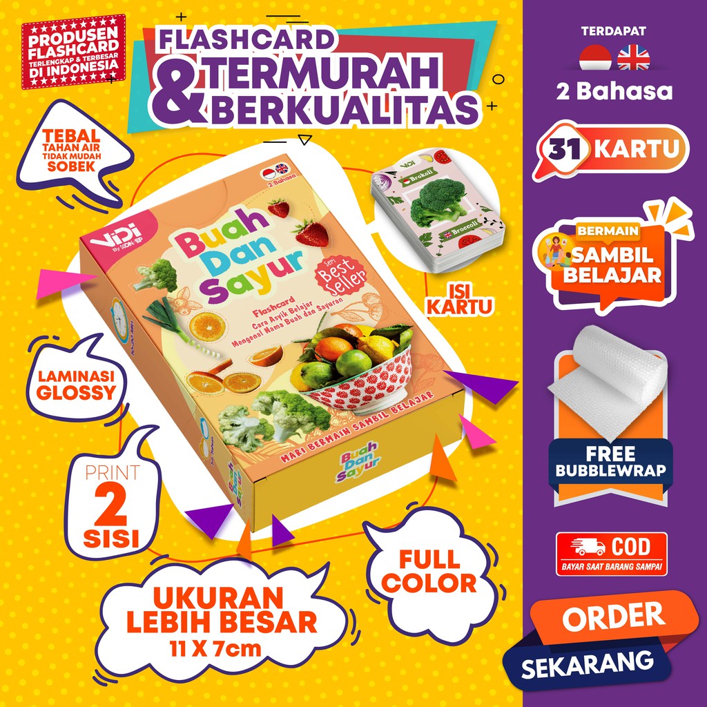 [1KG = 9PCS] VIDI Flashcard / Flash Card / Mainan Edukasi Kartu Pintar Anak Balita Lengkap