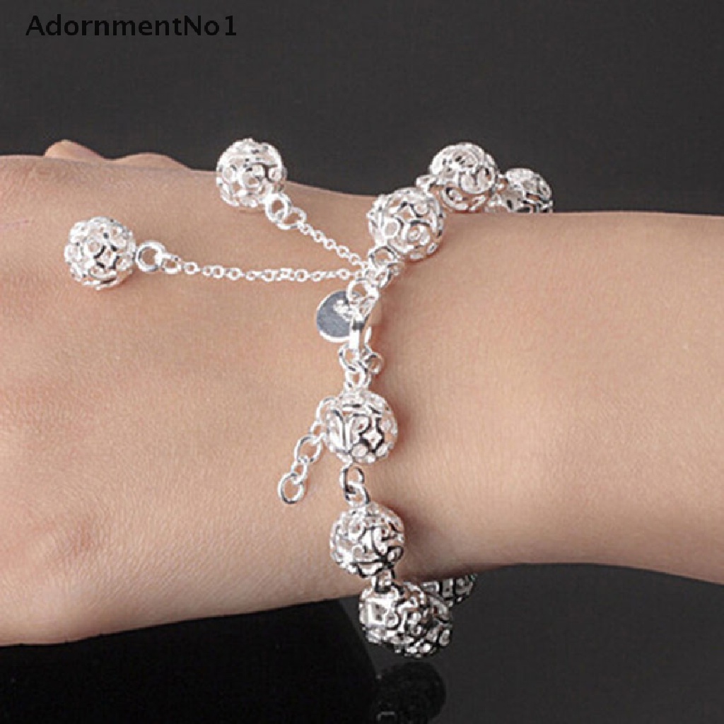 (AdornmentNo1) Gelang Tangan Lapis Silver Aksen Bola Hollow Untuk Perhiasan Wanita