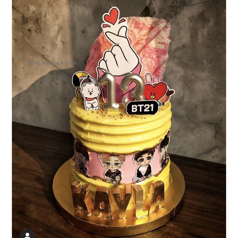 BTS Cartoon JARI LOVE / BT21 / BTS Topper Cake Birthday / Hiasan Kue Ulang Tahun