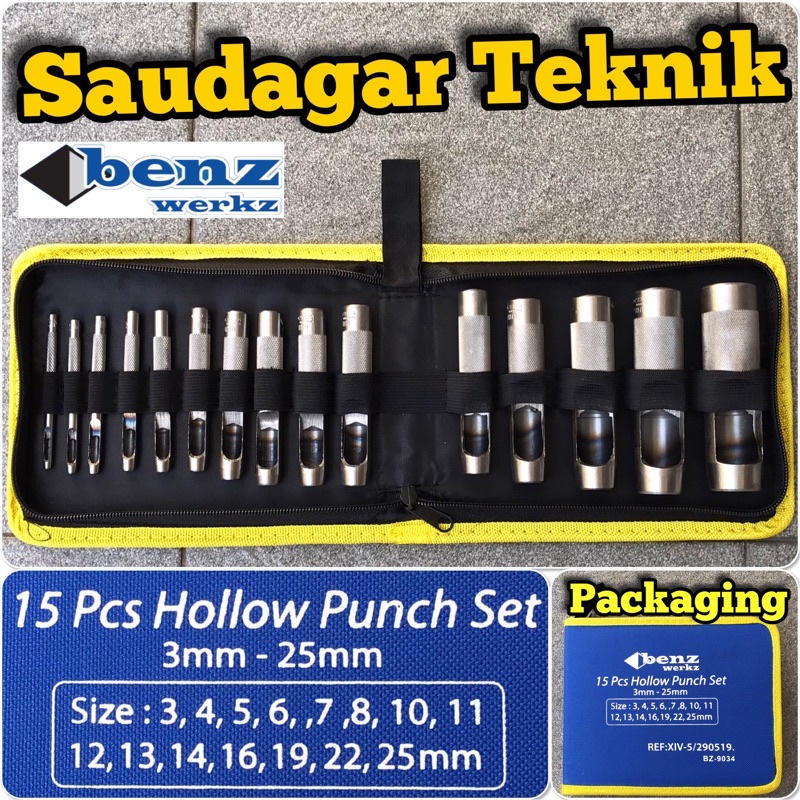 Hollow Punch Set 15 Pcs Plong Set Betel Set Pembolong Plat Pembuat Lubang Plat