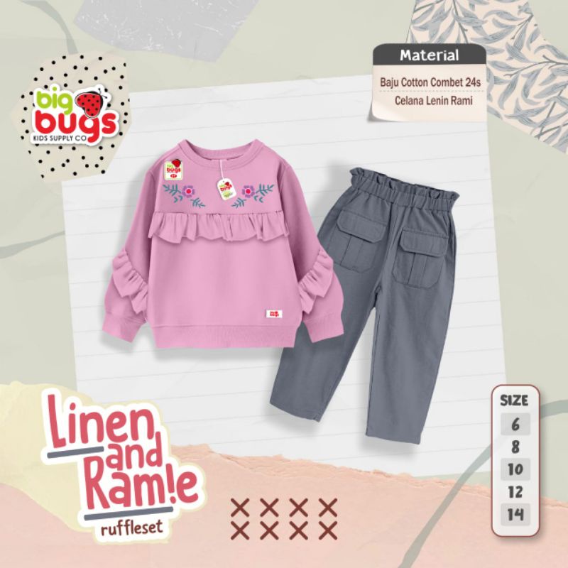 Setelan Linen and Ramie Ruffle set By Big bugs 6-14T