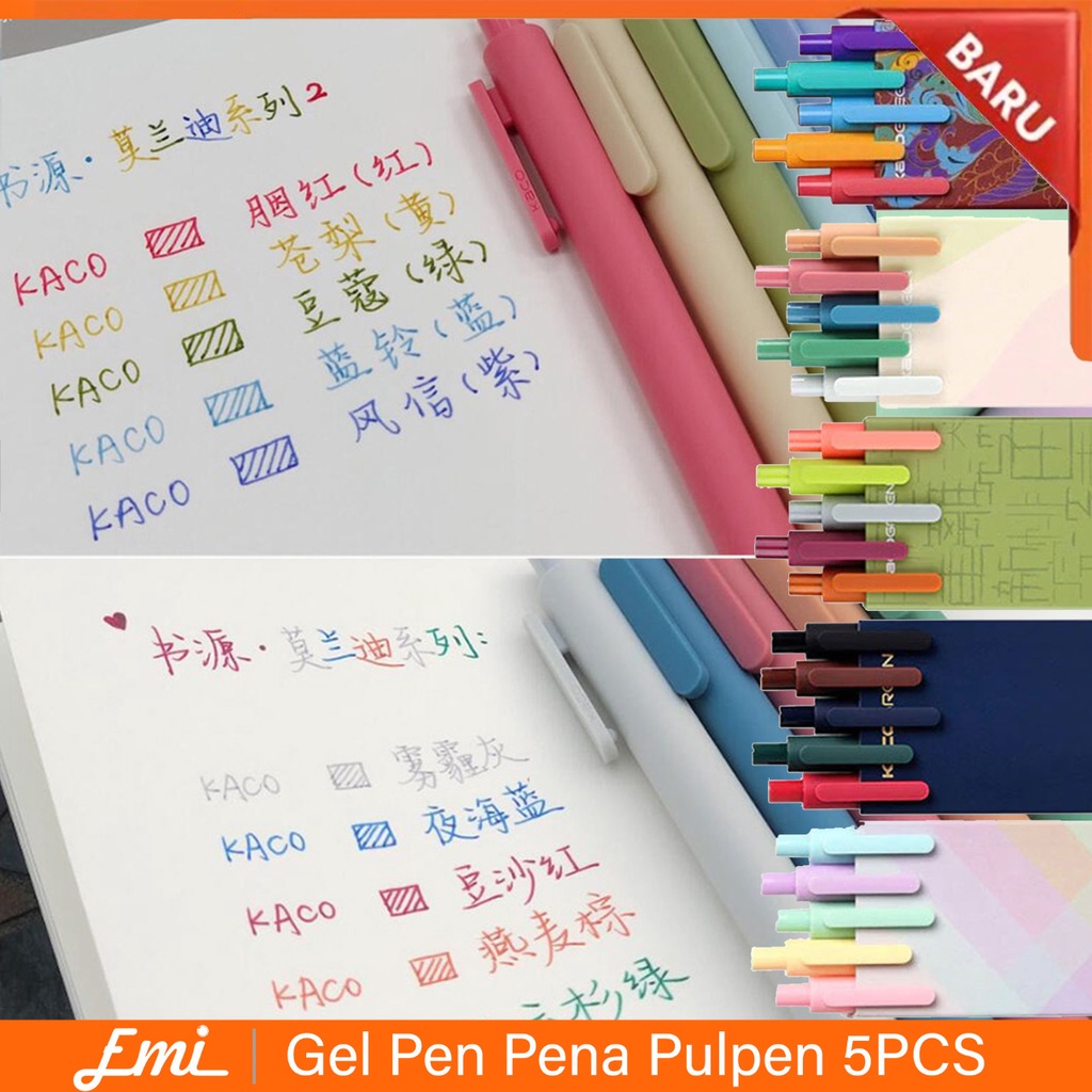 KACO PURE Gel Pen Pena Pulpen Bolpoin 0.5mm 5 PCS (Colorful Ink)