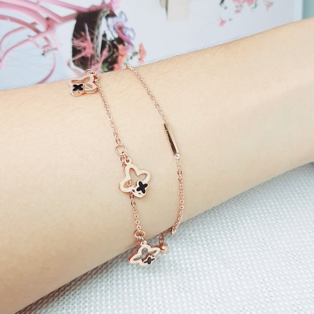 Gelang Titanium Layer Small Clover Rosegold - BB557