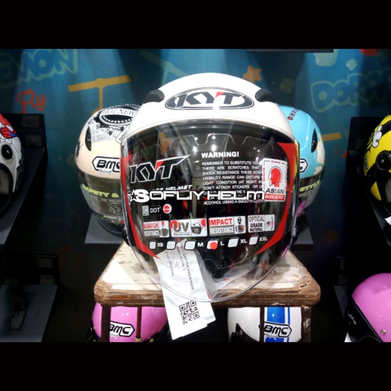 HELM KYT GALAXY FLAT R SOLID WHITE DOUBLE VISOR HALF FACE KYT GALAXY POLOS PUTIH-3