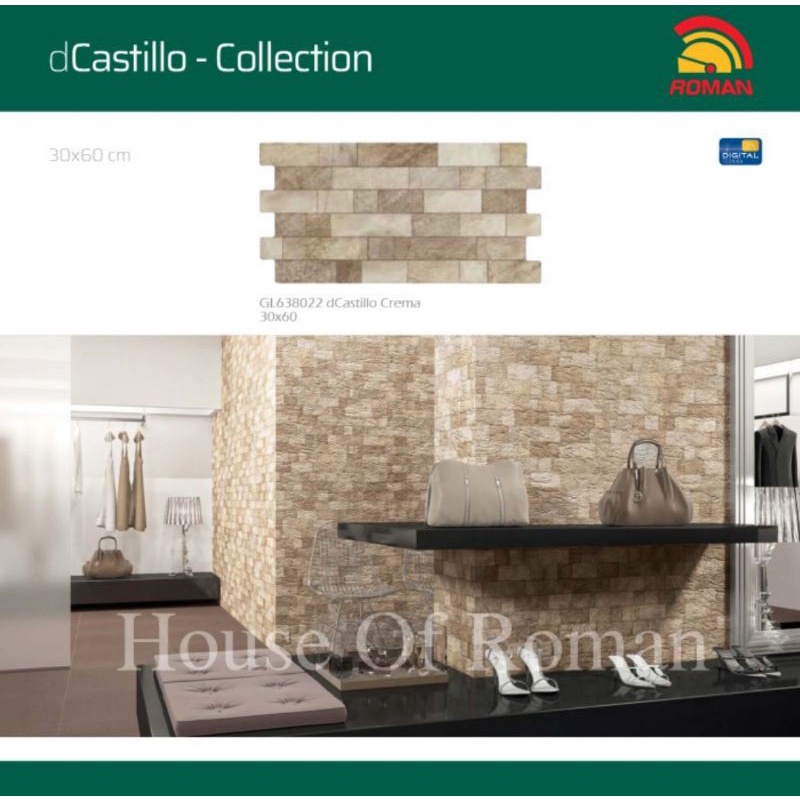 Roman Granit interlok dCastillo crema 60x30 / keramik dinding / granit bata / keramik motif bata / keramik interlok / interlok / granit kekinian / granit murah / Roman Granit