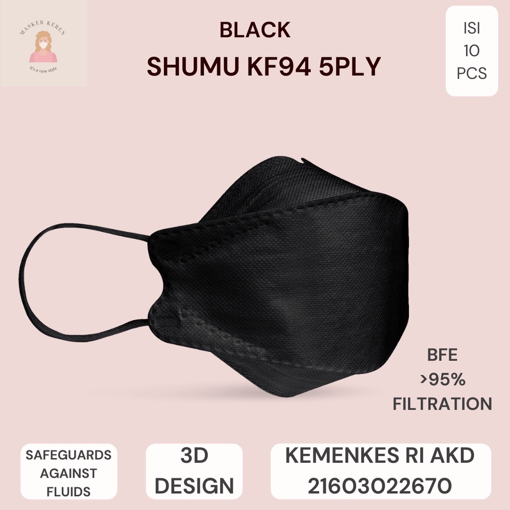 Masker KF94 SHUMU BLACK Masker Anti Lipstick Transfer Murah Original