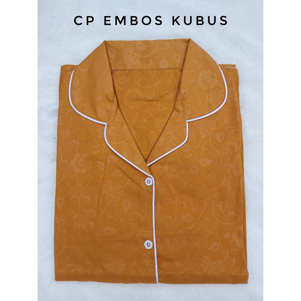 JNV Piyama CP Wanita Motif Satin Embos - Baju Tidur Saten Lengan Pendek - Bahan Satin Embos-Kubus