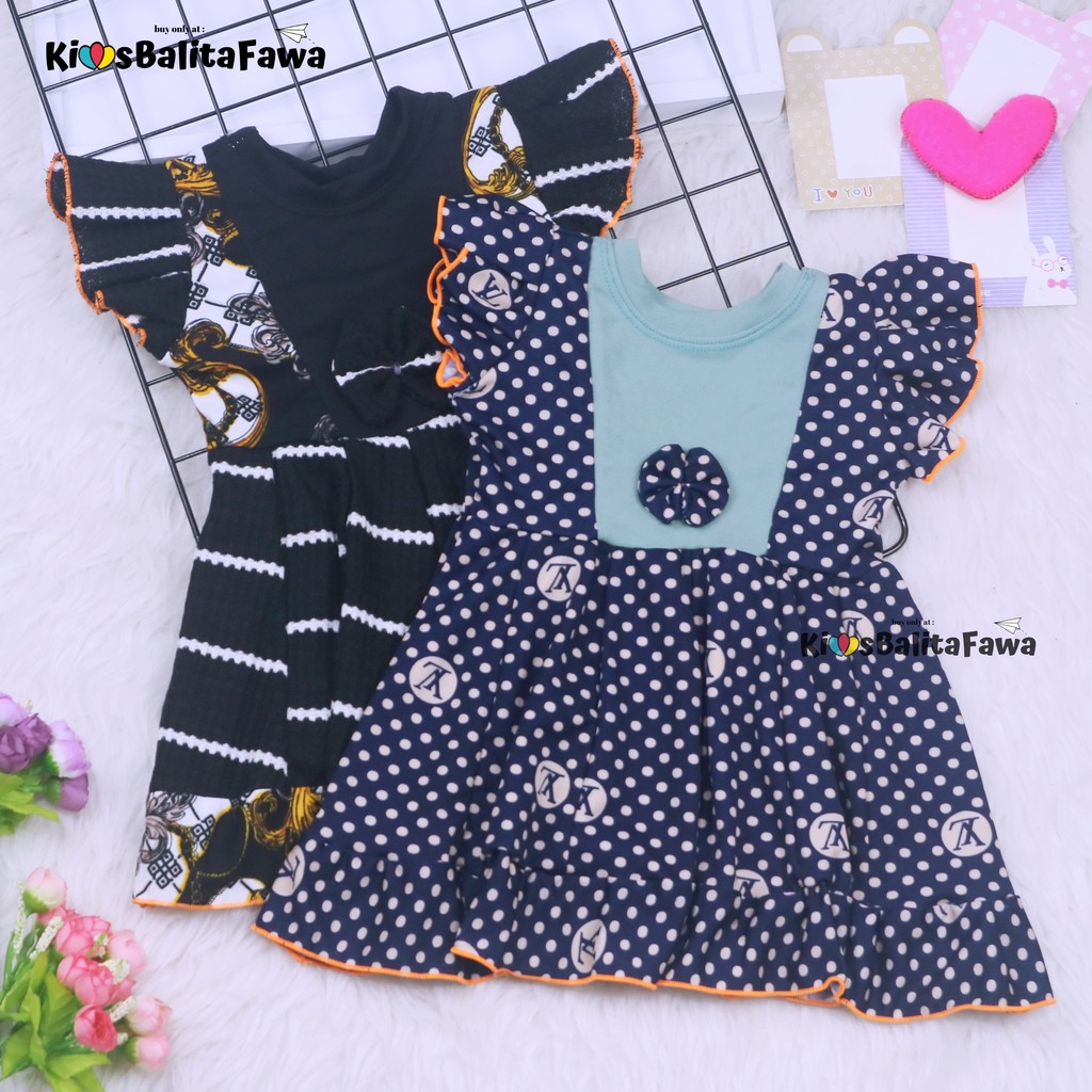 Dress Tania uk 6-18 Bulan / Baju Anak Bayi Perempuan Lengan Pendek Gaun Pesta Baby Import Murah