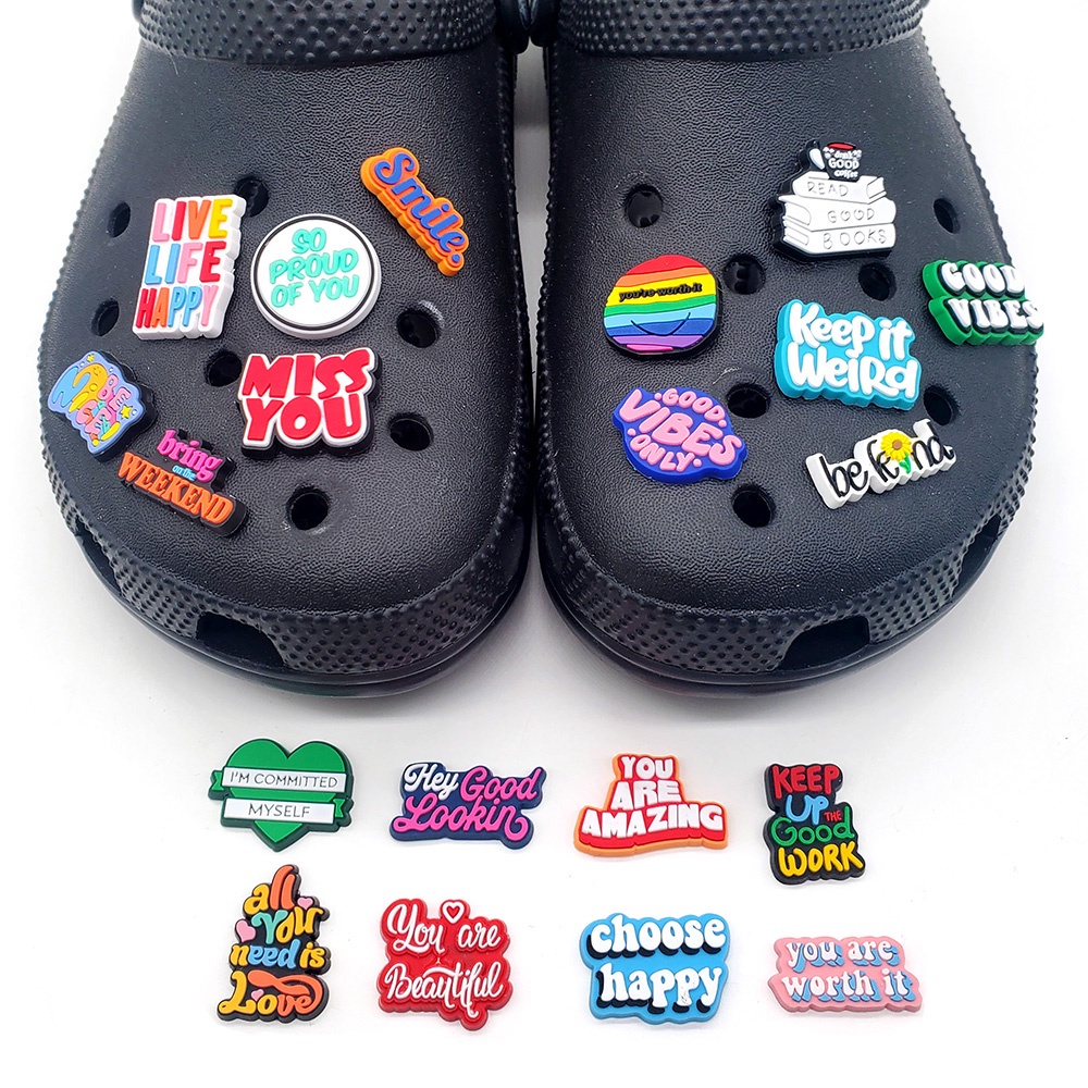 Charms Sepatu Motivasional Phrases jibbitz crocs Untuk Aksesoris Pesta Anak