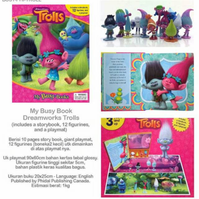 Busy Book Dreamworks Trolls includes a Storybook, 12 Figurines and a Playmat