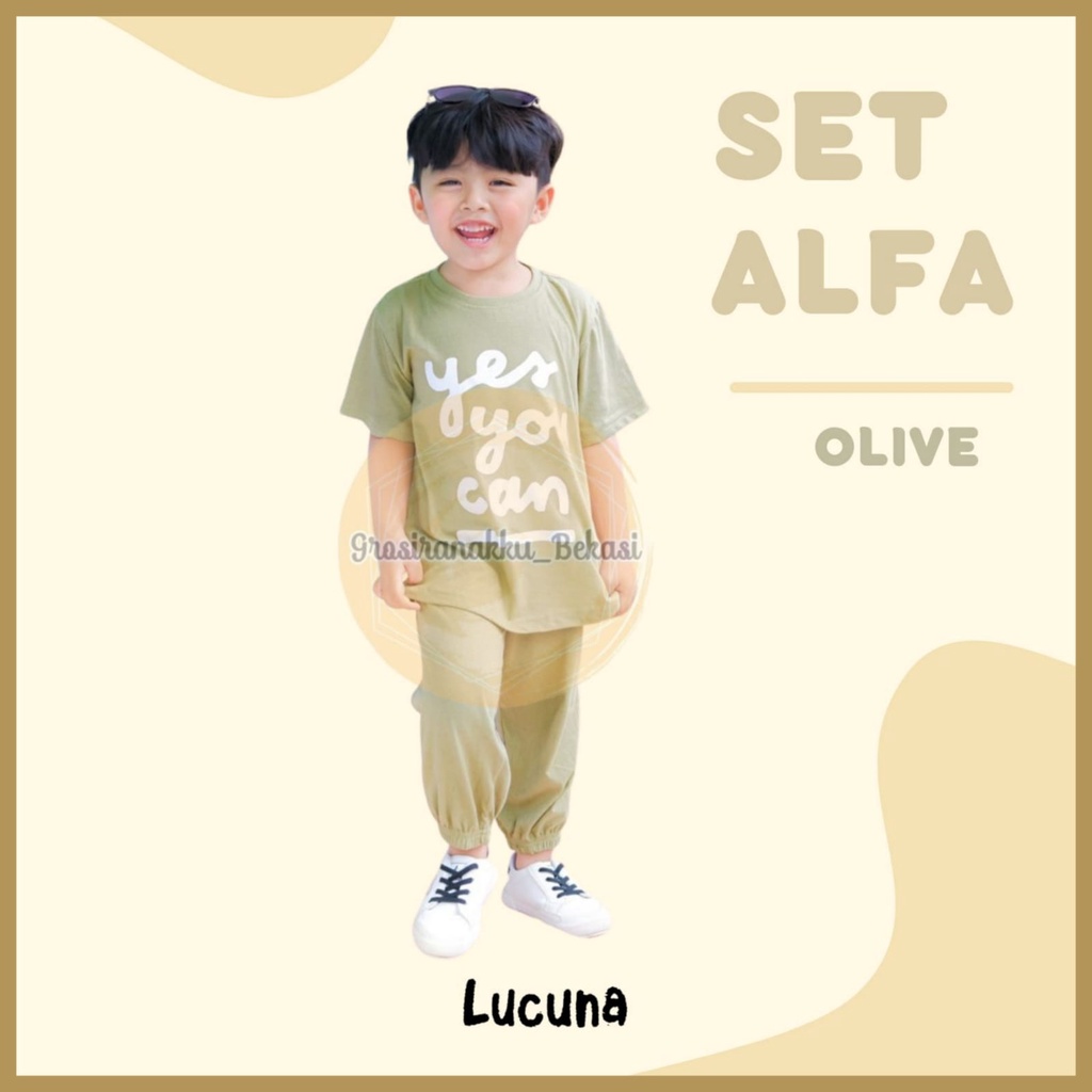 Setelan Anak Unisex Lucuna Alfa Warna Olive Size 1-5Tahun