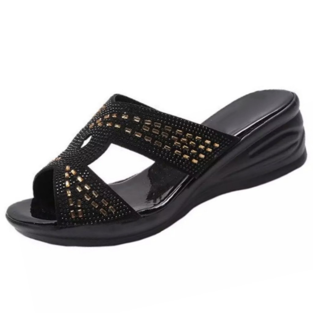 LUTTON - sandal wedges wanita - SANDAL WANITA ANDIN-HITAM