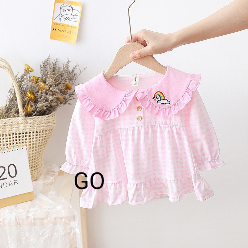 gos DRESS CLOUD KOTAK RAINBOW 5881 EBV Baju Dress Anak Perempuan Import