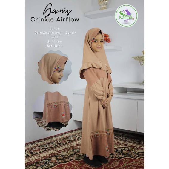 gamis rayon Crinkle airflow size Anak/set hijab free jilbab@rumah busana karina