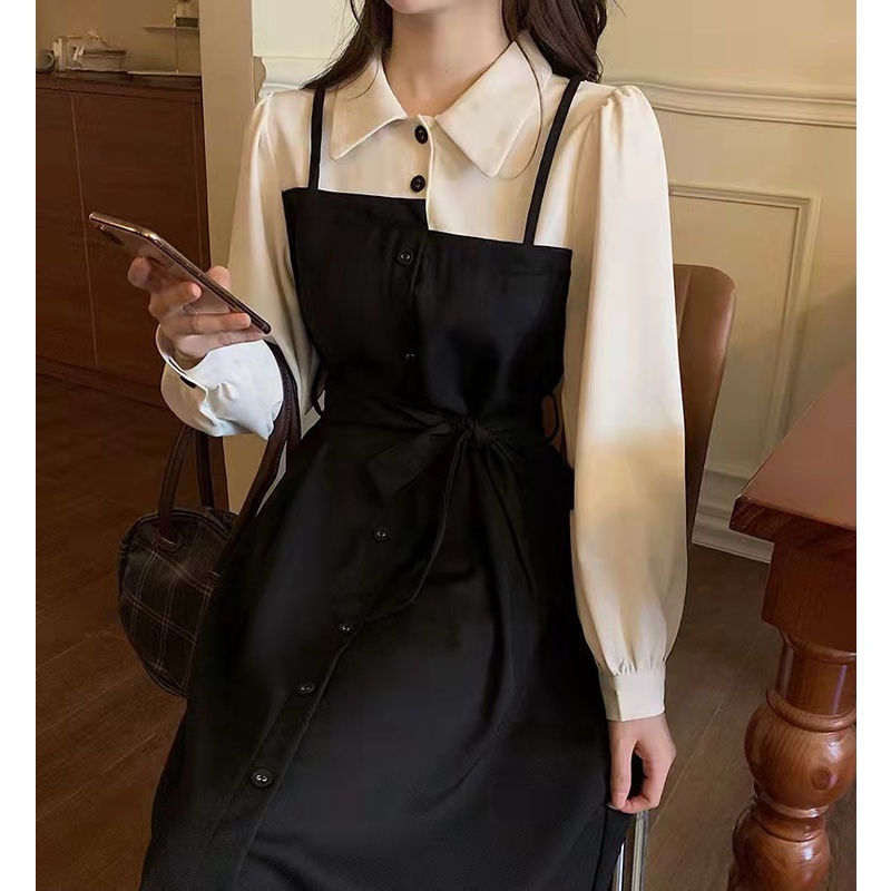 dress korea style/ model menyatu/dress wanita/long dress/dress import korea/dress korea/midi dress korea/Gaun Hepburn Baru/ pakaian korea/ baju korea/ baju wanita termurah