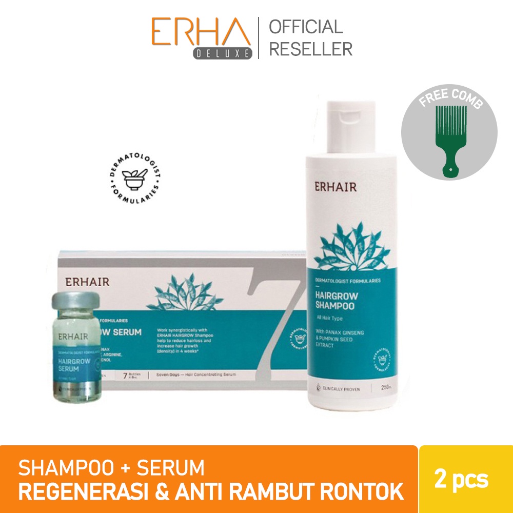 ERHAIR Paket Penumbuh Rambut Rontok ERHA Hairgrow Shampoo 250 ml + Serum