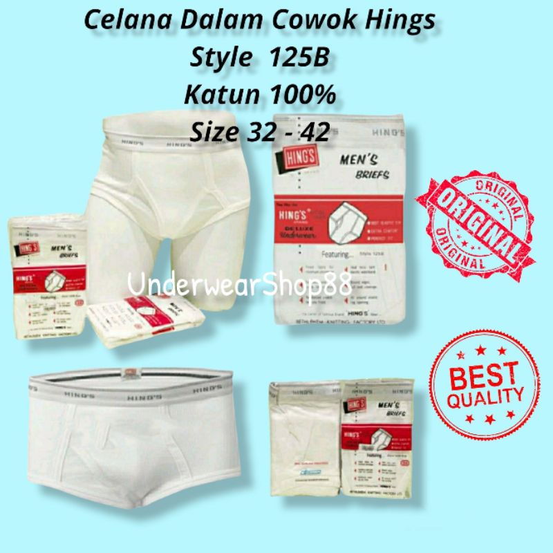 Celana Dalam Cowok Katun 100%/Celana Cowok Hings Style 125B/Celana Dalam Pria Hings/Size 32-42