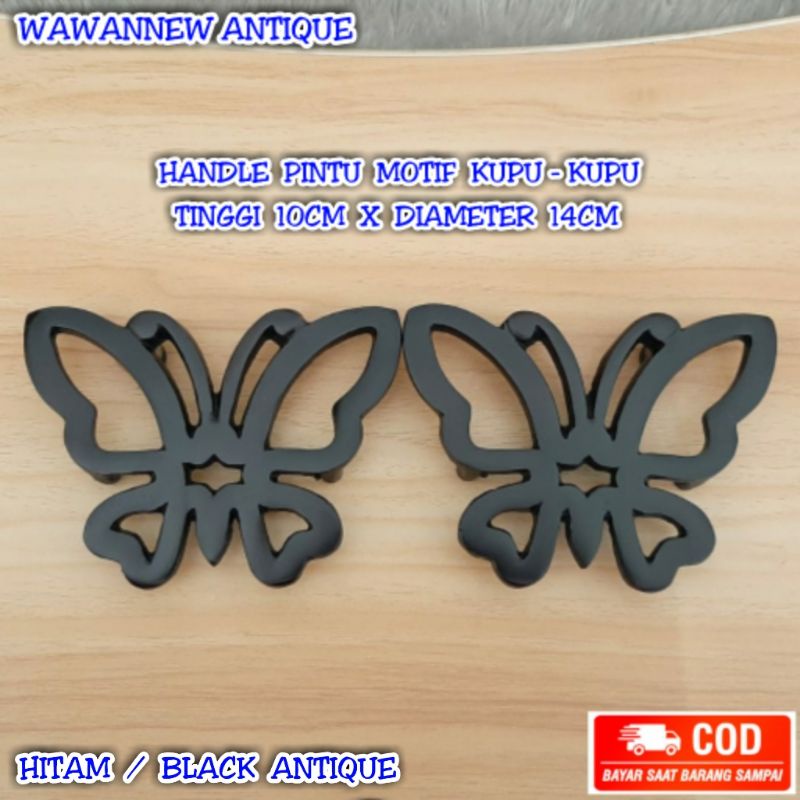 Handle Pintu / Gagang Pintu Lemari Rumah Kuningan Antik Murah Motif Kupu - Kupu 14cm