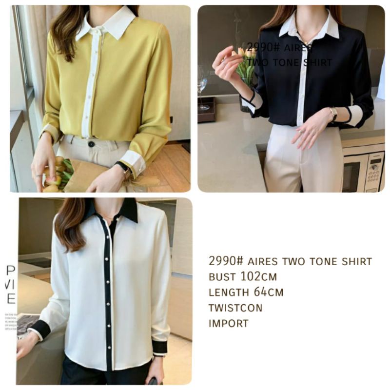 MDLV ~ 2990# Aires Two Tone Shirt Kemeja Basic Polos Baju import Fashion Import