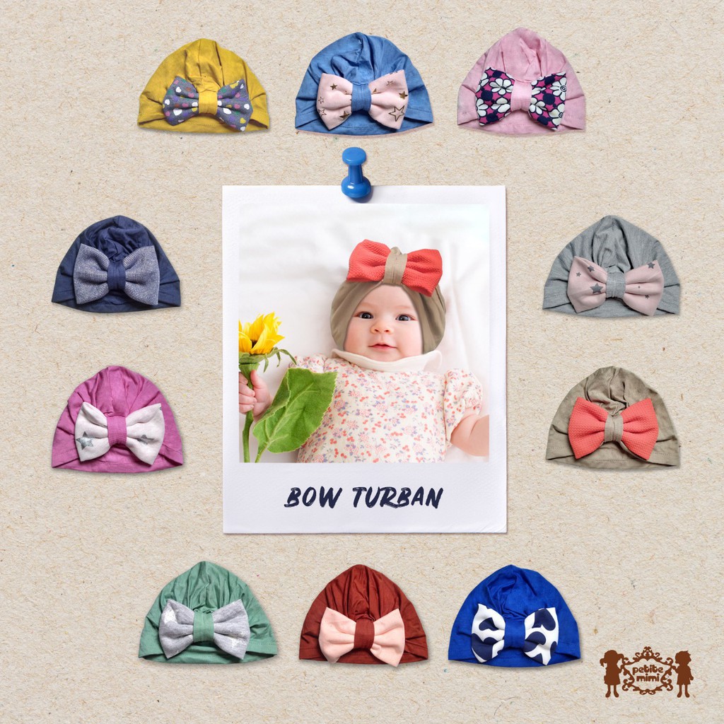 PETITE MIMI MURAH TOPI BAYI BULAT TURBAN / BANDANA PITA / DONAT /  FLOWER LUCU ANAK PEREMPUAN HEADBAND BOW TIE