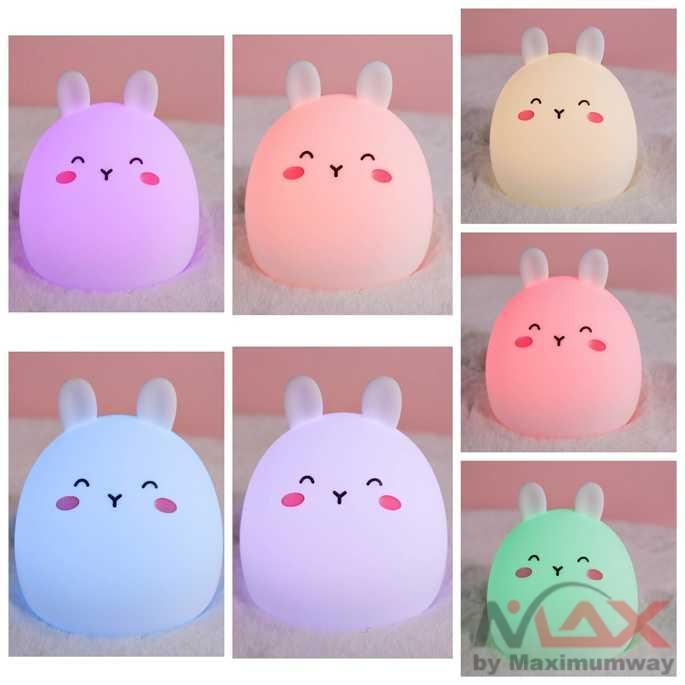 Lampu tidur bayi karakter kartun kelinci sangat lembut aman digigit bayi cartoon Lampu Tidur Bayi Lucu LED RGB Light Model Kelinci lampu tidur anak kamar tidur pajangan Cute Rabbit Night Light 9 Colors Silicone USB Rechargeable Touch for Kids Baby