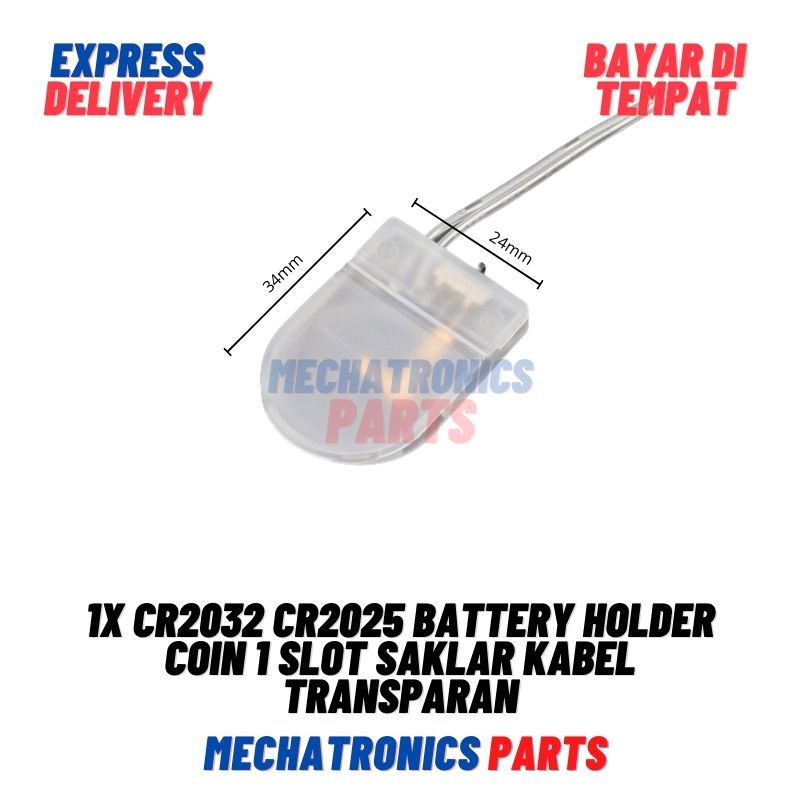 1x CR2032 CR2025 Battery Holder Kotak Baterai Coin Koin 1 Slot Saklar Kabel Transparan