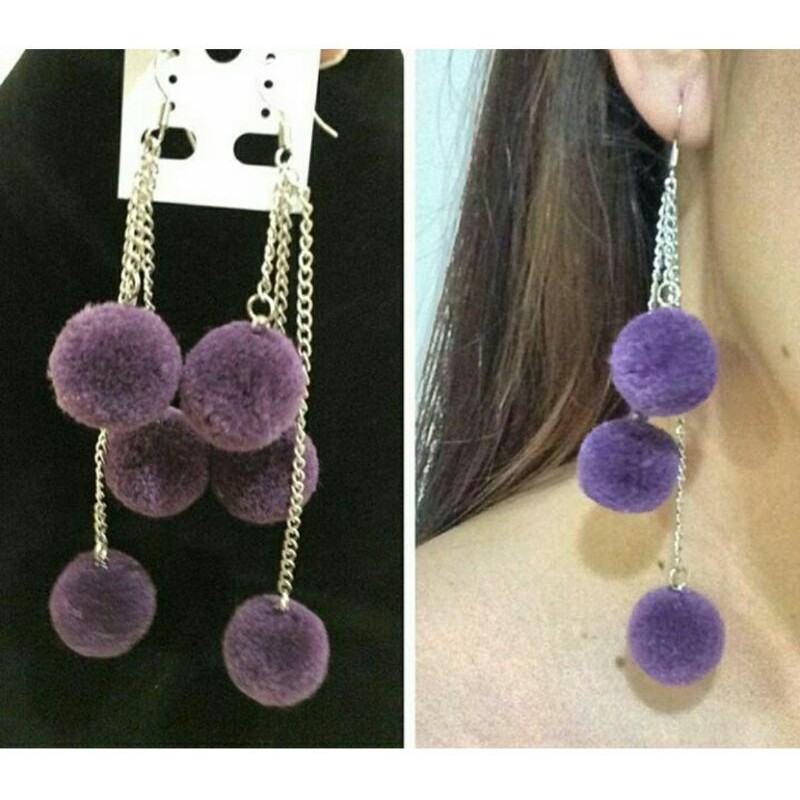 Anting Tri Pompom -anting hijab-anting kekinian-anting remaja -anting mewah bisa COD