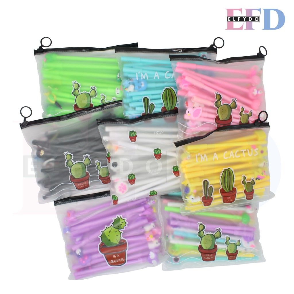 ELFYDO - HL0078 Pena Set Karakter Cartoon isi 20 Pcs Plus Pouch Transparant Pulpen Set