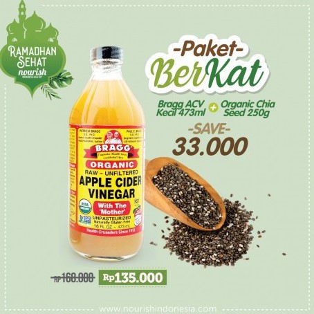 PAKET BERKAT Bragg Apple Cider Vinegar 473ml+ Chia Seed 250g