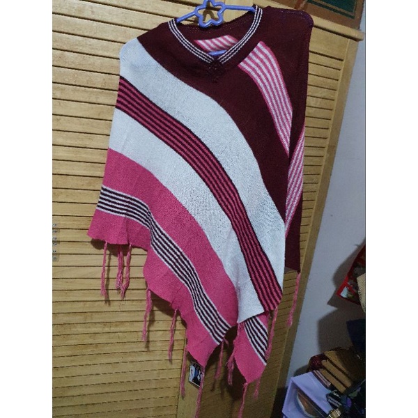 baju luaran rajut / outer model ponco merah marron merah muda pink putih