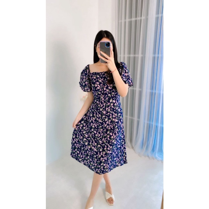 Daster Bali Murah Dress Joanna Motif Bunga Craspedia Untuk Jalan Jalan dan Santai