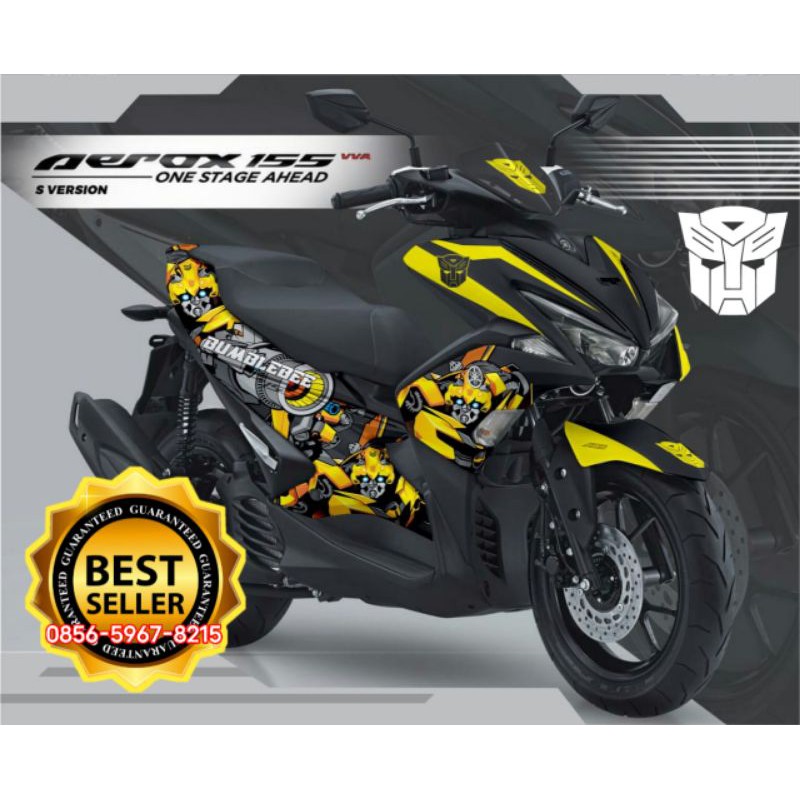 Decal Sticker AEROX 155 motif Bumblebee Transformers kuning variasi Full body