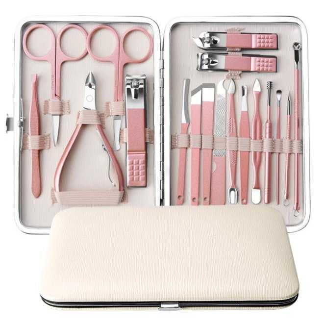 Nail Art Set Gunting Kuku Manicure Pedicure 18 PCS / Nail Art Set Lengkap / Alat Manicure Pedicure Paket Set Profesional / Alat Pemotong Kuku Catengan Jempol Kaki Miring Hewan Kaki Lengkap / Gunting Kuku Set Stainless Premium  / Set Gunting Kuku Komplit