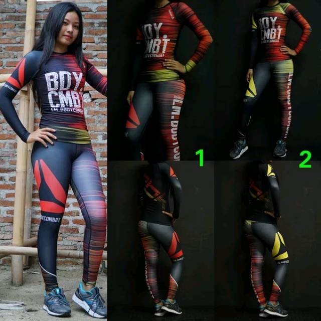 SET BAJU & LEGGING SENAM FITNESS YOGA WANITA LES MILLS COMBAT INNER WARRIOR