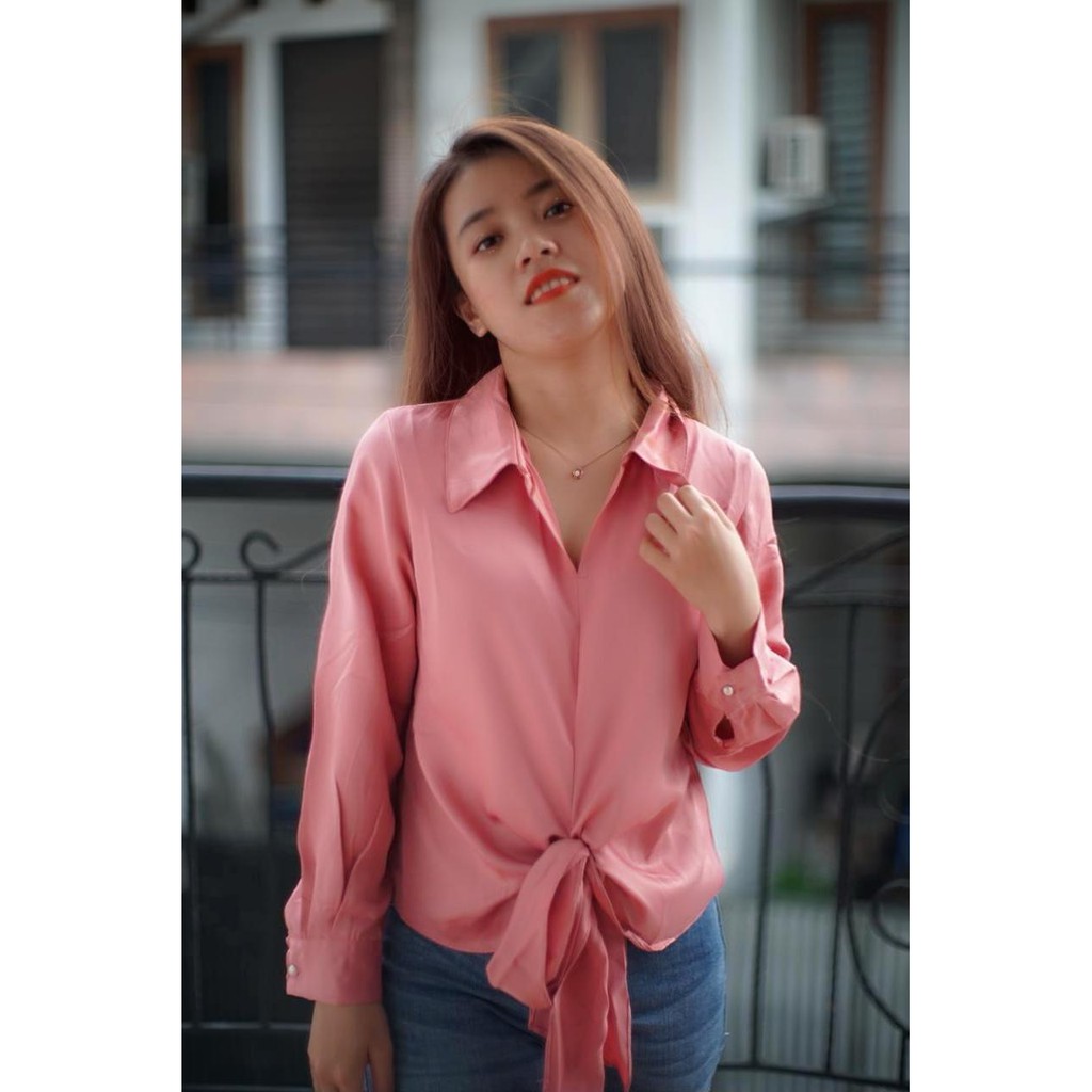 baju wanita / atasan wanita / kemeja satin silk premium tali / baju kantor murah - elena