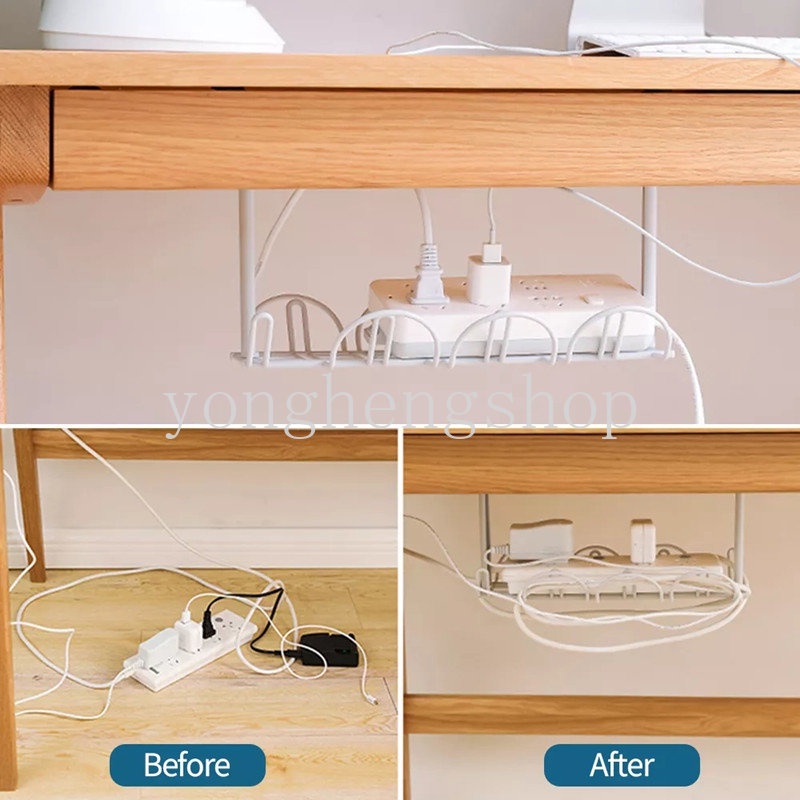 Rak Gantung Bawah Meja Holder Organizer Kabel Power Strip Dapat Dilepas Untuk Rumah / Kantor