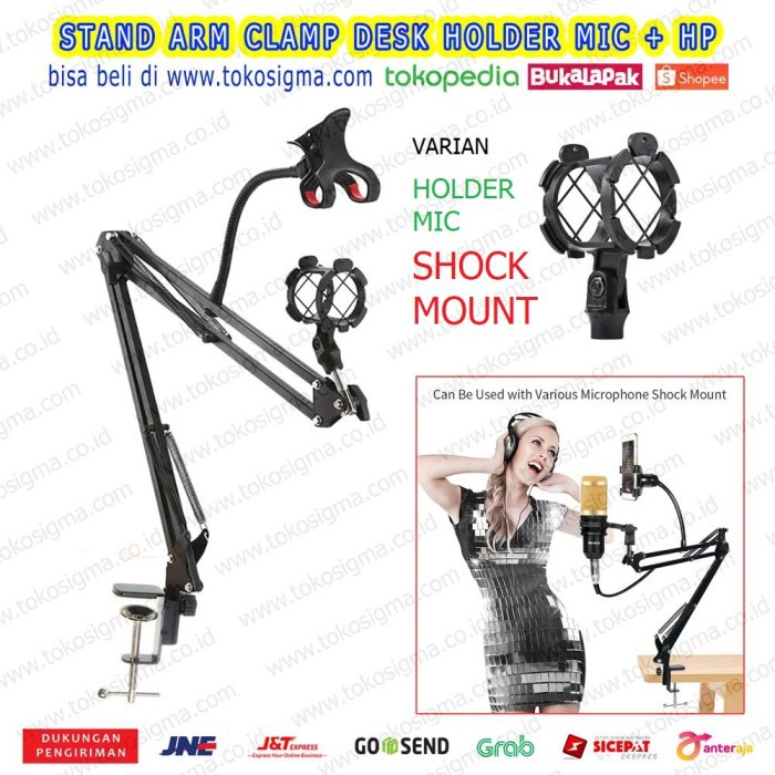 Mic Stand Microphone Boom Arm Jepit Meja Holder Klip HP Smule ZOOM D6