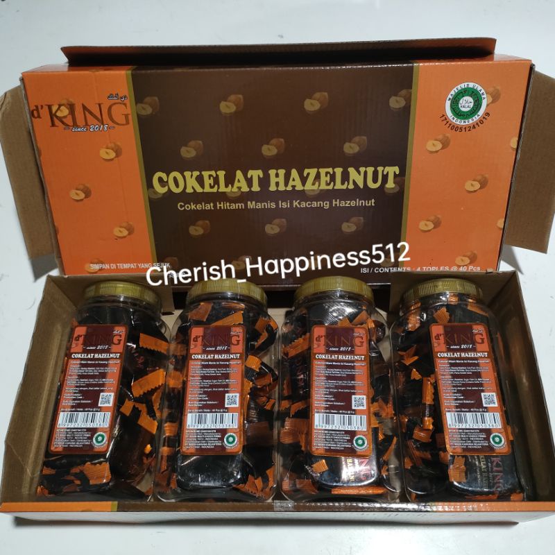 1 Kotak Isi 4 Toples D'KING Bonibol Cokelat Kurma, Cokelat Peanuts (Kacang) dan Hazelnut