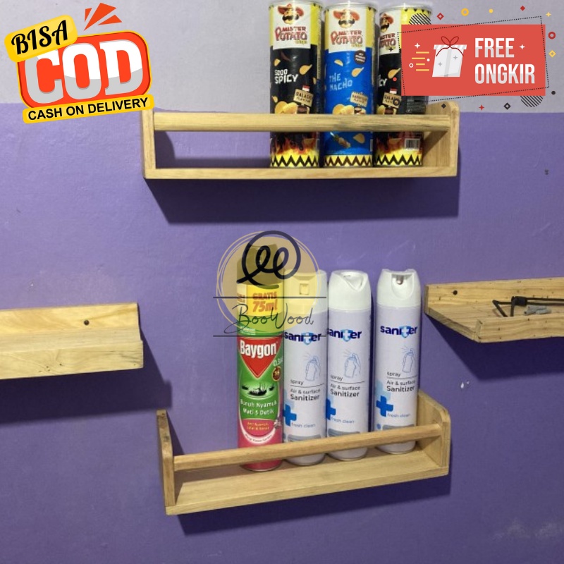 Rak Dinding Tempel Wadah Buku Bumbu Dapur Serbaguna Bahan Kayu
